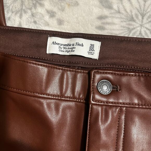 Abercrombie & Fitch Faux Leather Pants The 90s Straight Red Vegan - Picture 6 of 7